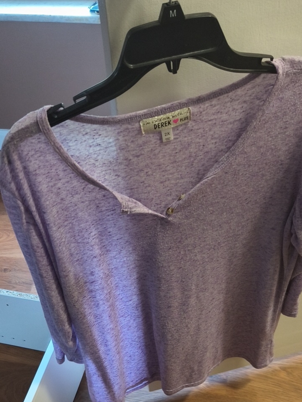 Derek Heart Heather Lavender Long Sleeve Henley Top